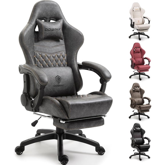Dowinx Gaming Chair Big and Tall, Ergonomic Computer Chair with Footrest and Massage Lumbar Support, High Back Comfortable Gamer Chair for Adults 350Lbs PU Leather for Office Game, Grey