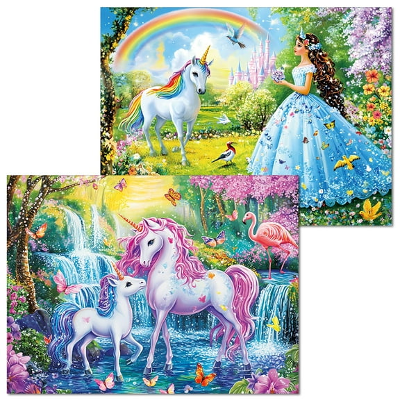 Fishwisdom Pack of 2, 100 Pieces Jigsaw Puzzles for Adults and Teens and Kids Family Happy Games Unicorns and Princess