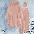 thumbnail image 2 of YDFCWXW Womens Fuzzy Sherpa 2 Piece Outfits Fleece Hoodies with Pants Pajama Set Loungewear Sleepwear Sweatsuits Pink, S, 2 of 5