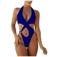 thumbnail image 1 of Women‘s One Piece Swimsuit Sexy Halter Cut Out Bathing Suits Solid Color Backless Monokini Swimwear, 1 of 3