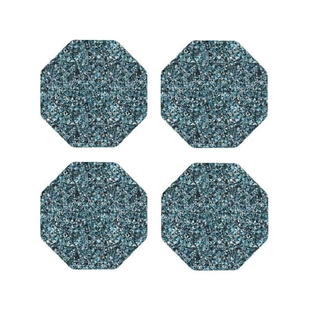 

Leather Coasters Set of 4 - Bling sparkly gemstone blue print Lightweight Non-Slip Drink Coasters for Desk Anti-Scalding Desk Cup Coasters for Office Table Decor Octagon