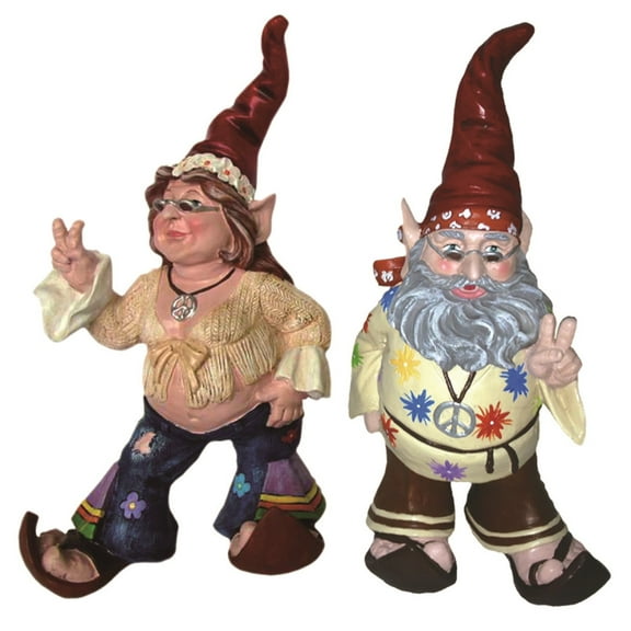 Homestyles Jerry "Peace Man" and Janice "Chick" Flower Child Hippie Groovy Gnome Home & Garden Large Outdoor Statue Set