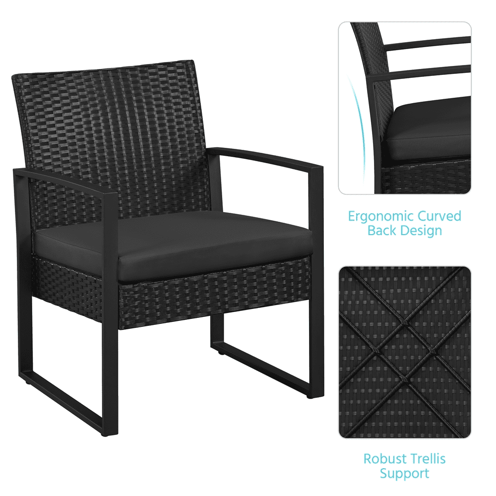 Renwick 3-Piece Patio Bistro Set with 2 PE Rattan Chairs and Table, Black