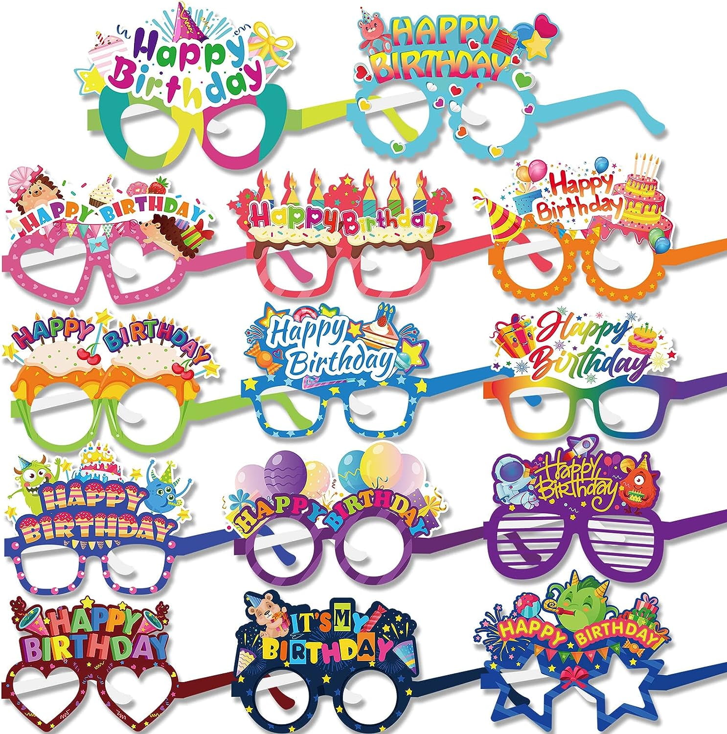 28Pcs Paper Happy Birthday Party Eyeglasses, Funny Photo Booth Props for Birthday Party Favor