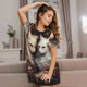 thumbnail image 3 of Fotbe Flower Cat Couple Bata de Dormir para Mujer con Estampado, Camisón de Algodón de Manga Corta, Ropa de Dormir Casual, 3 of 6