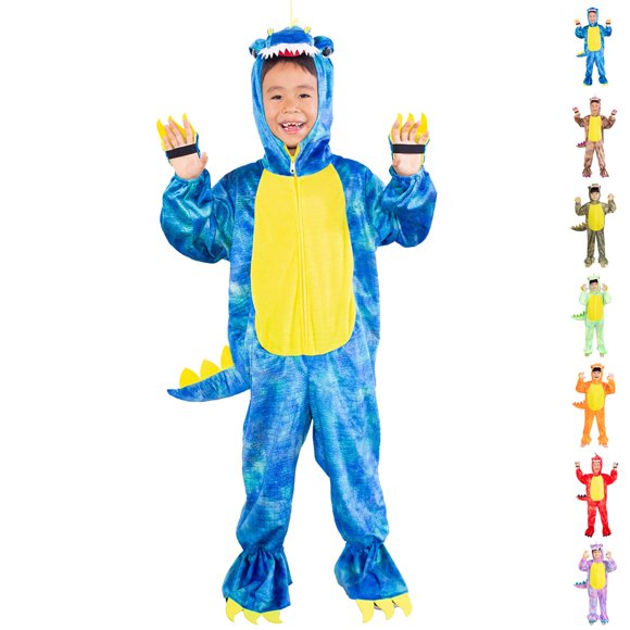 Dearsun Disfraz de Dinosaurio T-Rex para niños Disfraz de mameluco con Capucha Mono (S/100 3-4 años Azul)