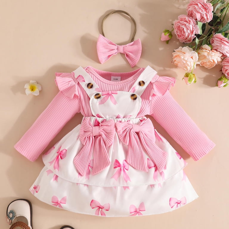 newborn winter dresses Wxirdiow Baby Girl Winter Outfit Baby Girl Ruffle Sleeve Romper Dress  Outfit Newborn Princess Tulle Dresses Infant Jumpsuit Tutu Skirt Set Clothes  Pink Size,12-18 Months