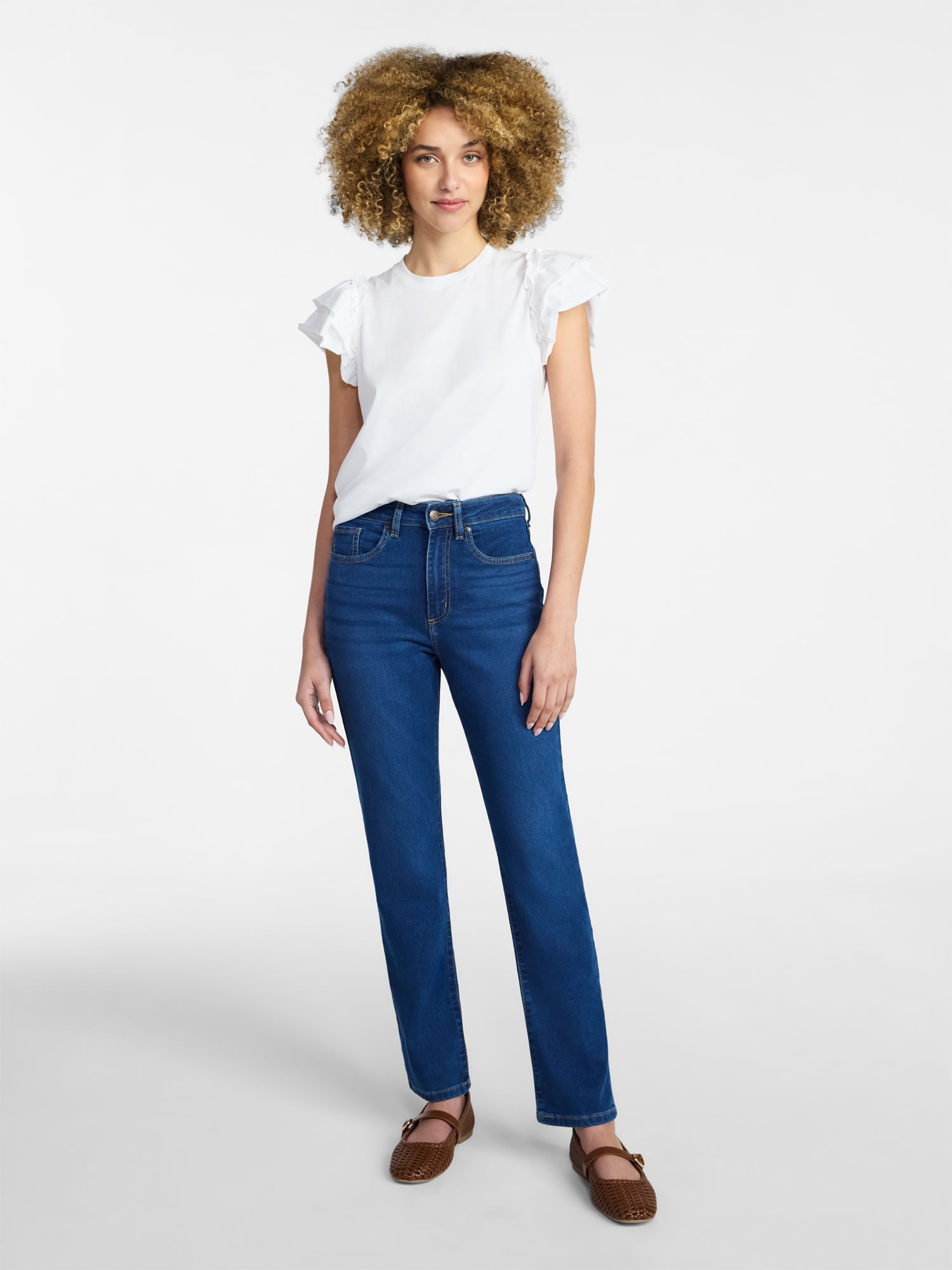 Time and Tru Women's High Rise Curvy Straight Leg Jeans, 29" Inseam, Sizes 0-22