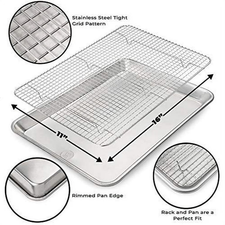 Umite Chef Baking Sheet Cookie Sheet Set of 2, Umite Chef Stainless Steel Baking Pans Tray Professional 16 x 12 x 1 inch, Non Toxic & Healt