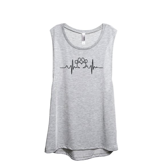 Dog Paw Heart Beat Women's Fashion Sleeveless Muscle Workout Yoga Tank Top Sport Grey X-Large