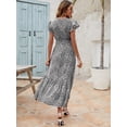 thumbnail image 5 of Floral Summer Womens Dress V Neck  Sleeve A-Line Bohemian Maxi Dress with Belted, 5 of 8