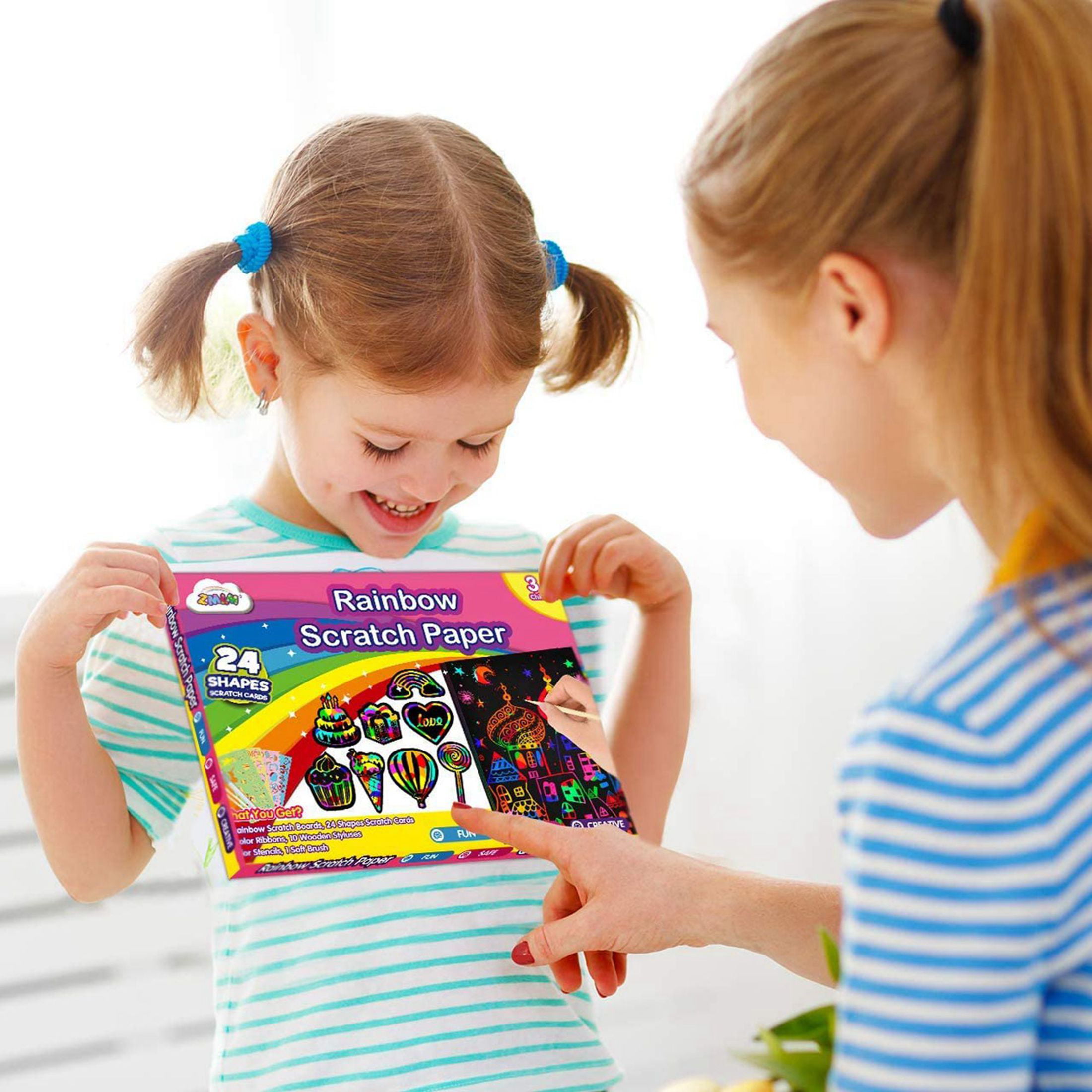 ZMLM Rainbow Scratch Paper Kit: 117Pcs Magic Art Craft Stuff Supplies Black  Drawing Pad for Age 3-12 Kids Children Girl Boy DIY Toy Activity