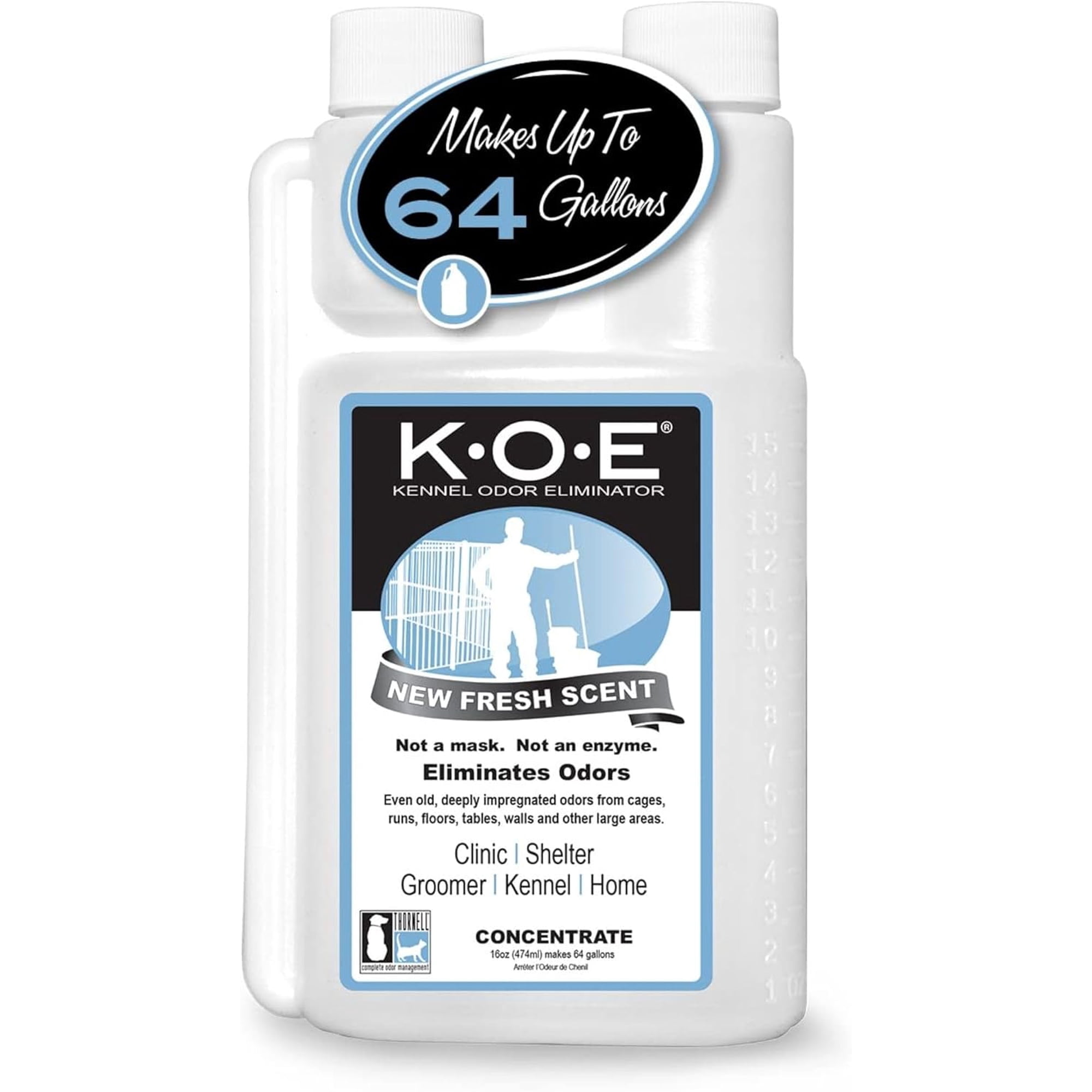 K.O.E Kennel Odor Eliminator Concentrate, Fresh Scent, 16 oz - Non-Enzymatic Formula for Cages, Runs, Home and Kennel Use