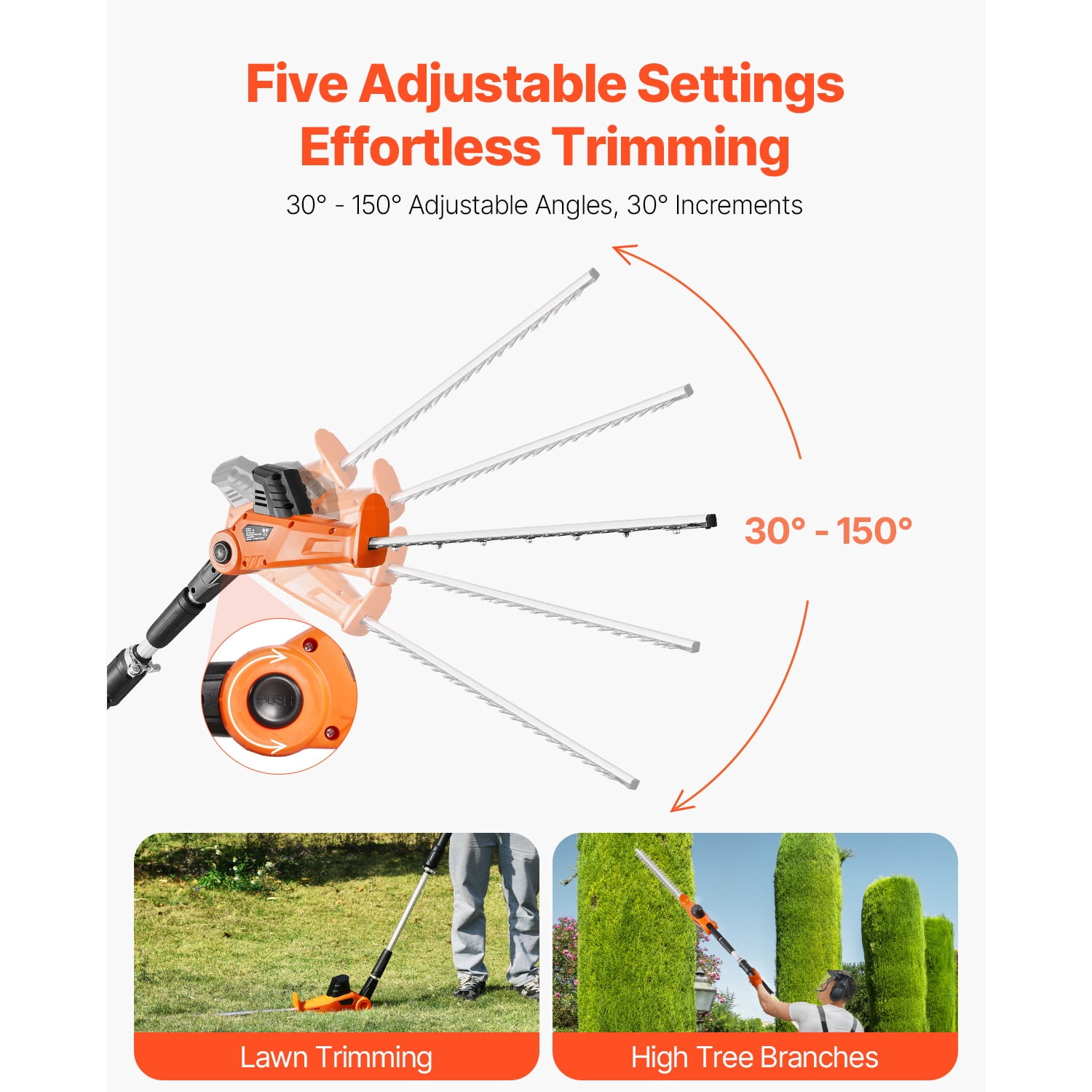 KFFKFF Cordless Hedge Trimmer, 1200 RPM, Extendable 6.2 - 7.8 Ft, Pole Trimmer for Elevated Branches, Comes with 20V Battery, 20 in Blade with 5 Adjustable Angles, for Yard and Garden Maintenance