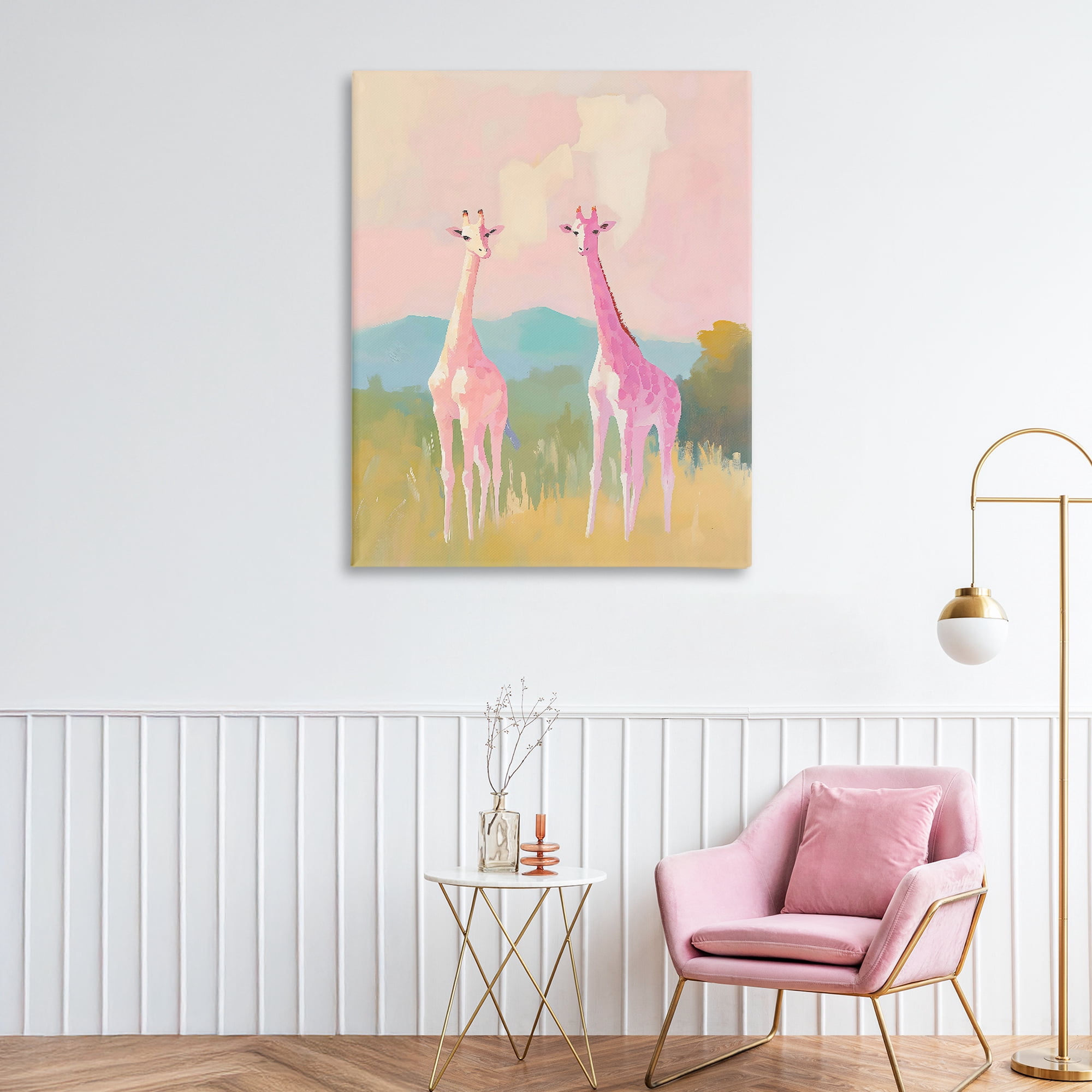 Stupell Industries Pink Giraffes on Savanna Canvas Wall Art, design by The Prints Vibe