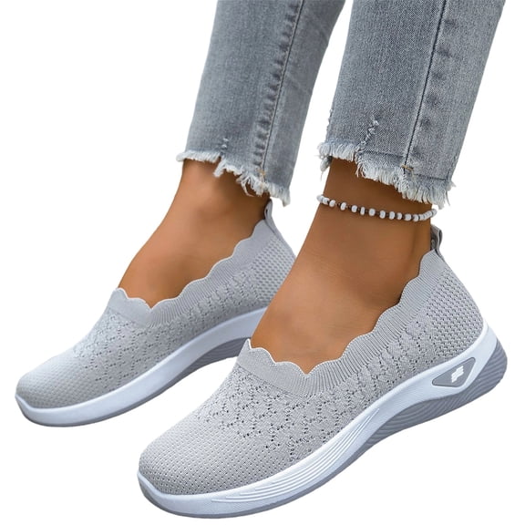 IEMIEMIEM Women's Loafer Shoes Mesh Non Slip Slip On Casual Ballet Flat Nurse Walking Sneakers Knit Round Toe Casual Memory Foam Orthopedic Shoes Gray 6.5 Wide
