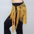 thumbnail image 3 of Sequin Tassel Wrap Skirts Womens Sparkly Fringe Triangle Hip Scarf Skirt Belt Bell Dance Rave Waist Chain Yellow, Free Size, 3 of 5