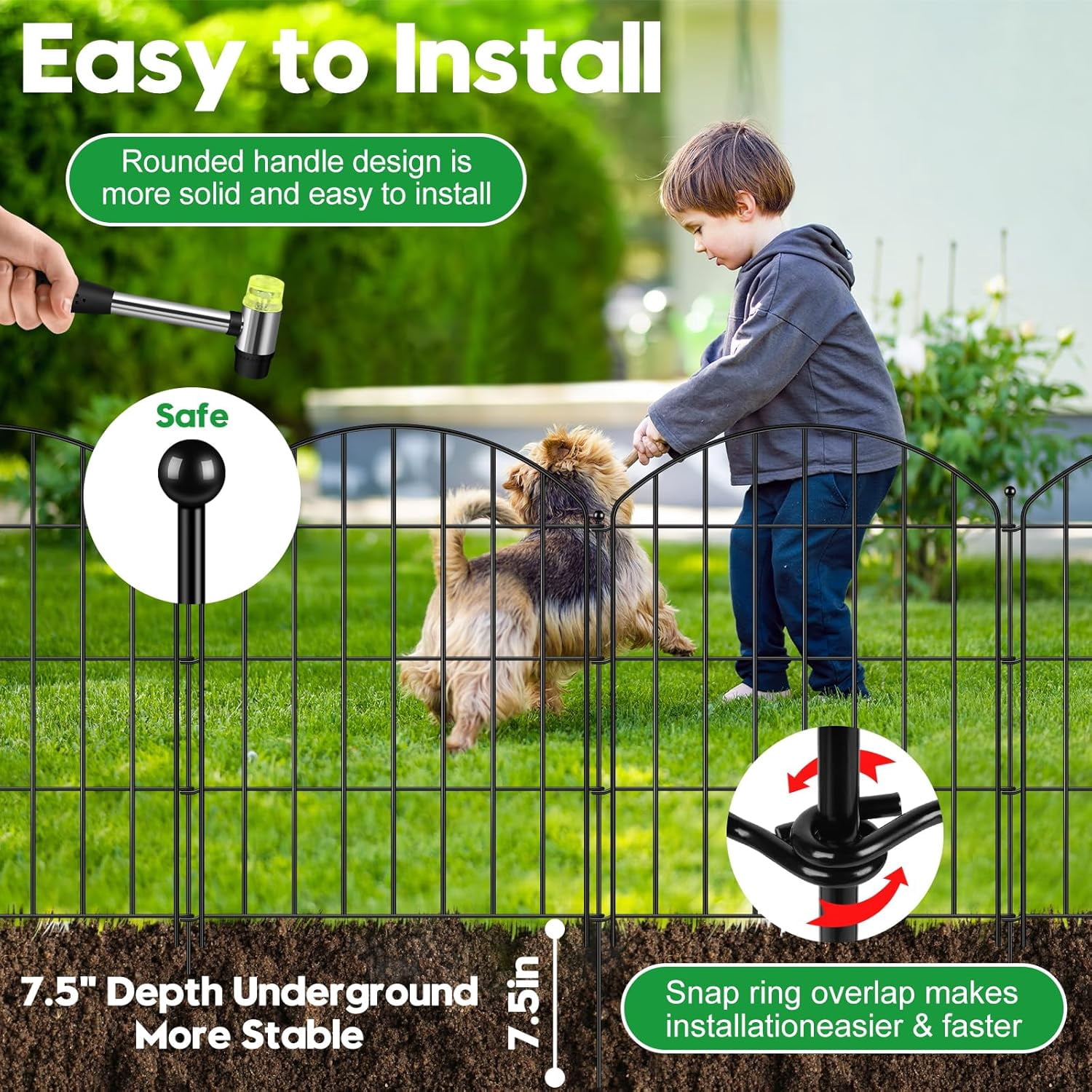 Decorative Garden Fence 24in (H) x16ft (L), Arched Rustproof Metal No Dig Fence for Dogs & Rabbit, Ornamental Animal Barrier for Flower Beds, Border Panels Fencing for Yard & Patio Outdoor Decor
