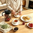 thumbnail image 5 of Natubeau 1000ml Red Vintage Floral Stainless Steel Insulated Teapot, Hot Drink Thermos with Tea Infuser & Lid, 5 of 11