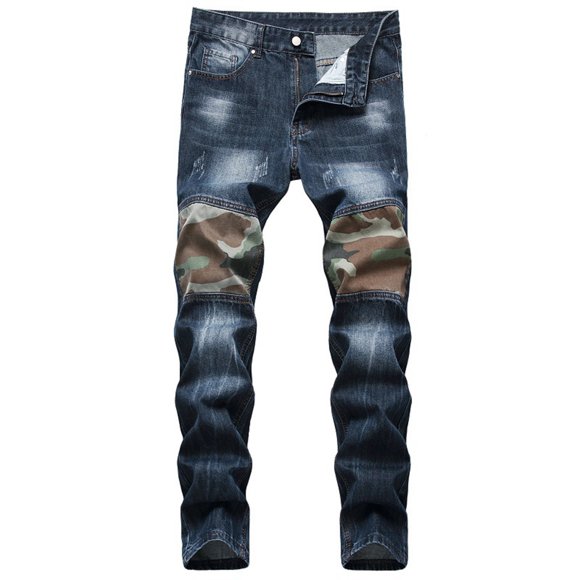 EGNMCR Jeans for Men, Men's Elastic Waist Loose Fit Denim Pants, Mens Pull On Jeans Men's High-end Ripped Personality Camouflage Stitching Trendy Slim Jeans Men Pants