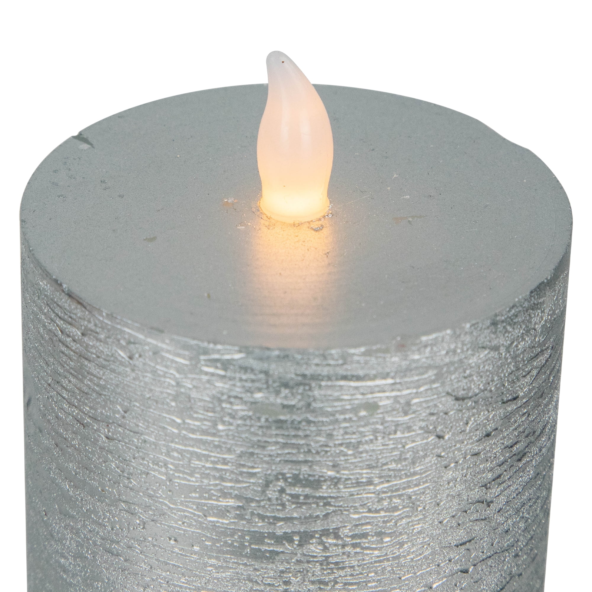 Northlight Flameless Flickering LED Wax Pillar Candles - 8" - Brushed Silver - Set of 3
