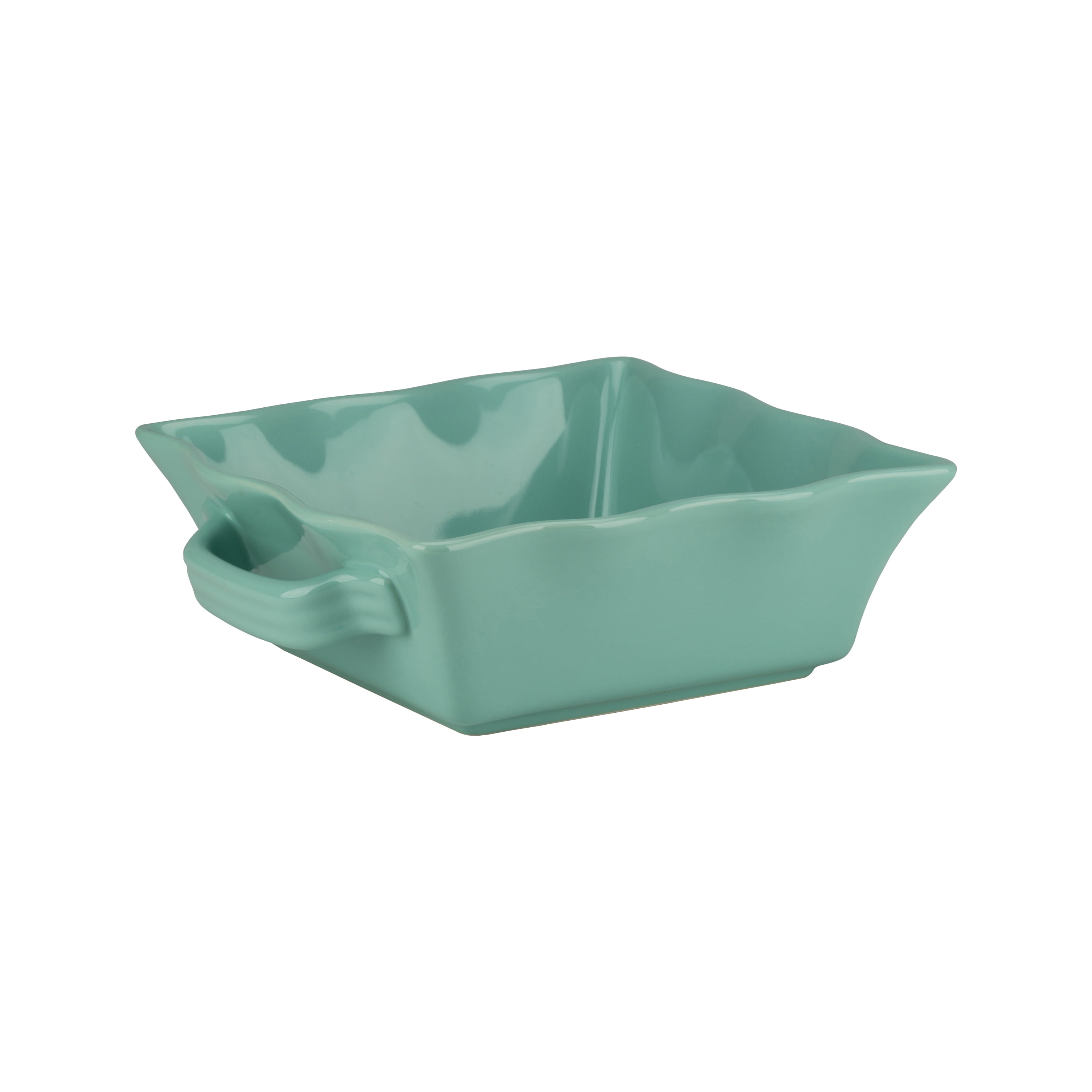 10 Strawberry Street Ruffled Square Ceramic Bakers Set of 2, Turquoise