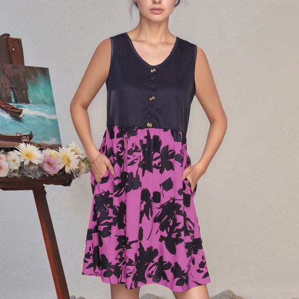 WILLBEST Vestidos Primavera Verano 2025 Vestidos De Verano Para Mujer Ropa De Playa Sin Mangas Para Vacaciones Ropa De Resort Vestido Midi Con Botones Y Bolsillos