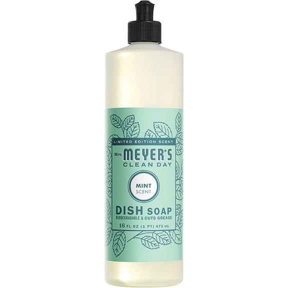 Mrs. Meyers Clean Day Dishwashing Liquid Dish Soap, Cruelty Free Formula, Mint Scent, 16 Oz - Pack Of 6
