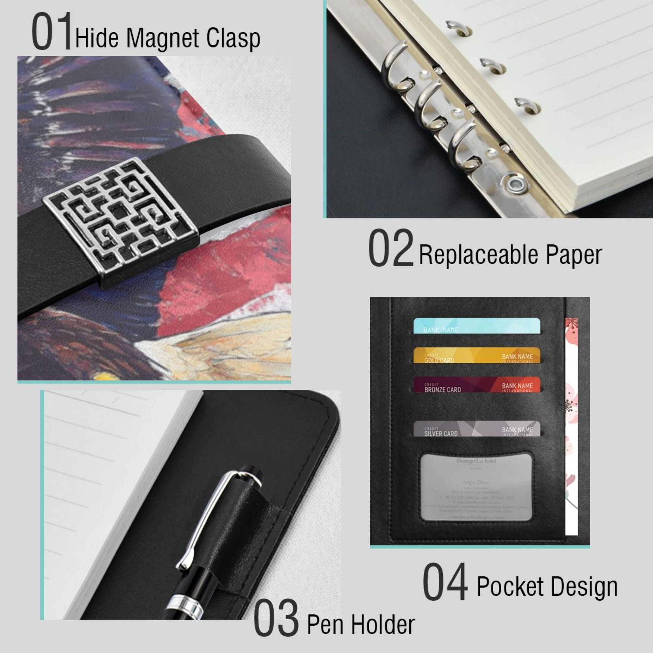 Leather Planner Leather Notebook Notebook Journal Binder Design Pen Pocket Design Convenient for Storage Cool Eagle Pattern