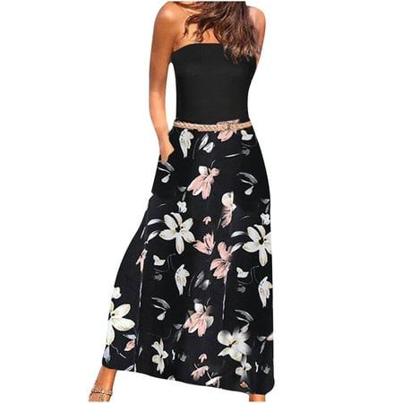 

jsaierl Summer Dresses for Women Casual Loose Sleeveless Printed Breast Wrap Floor-Length A-line Dresses for women 2023