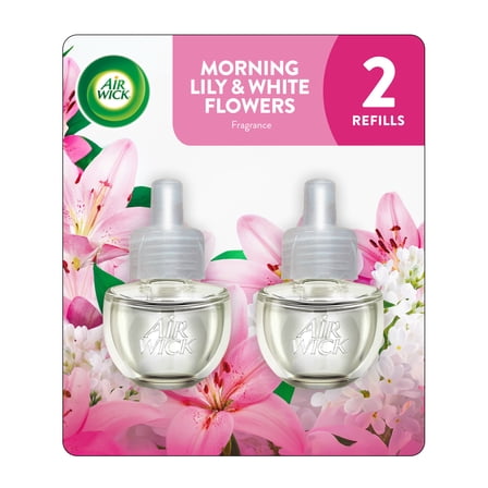 Air Wick Plug-In Scented Oil Air Freshener Warmer Refills, Morning Lily and White Flowers, 2 Count