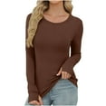 thumbnail image 2 of Maplenight Long Sleeve Thermal Shirts for Women Ribbed Knit Slim Fit Going Out Tops Basic T-Shirt with Thumb Holes Underscrubs Casual Fall Outfits, 2 of 7