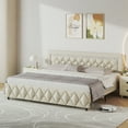 thumbnail image 7 of 4 EVER WINNER King Bed Frame, Upholstered Platform Bed Frame with Headboard and Footboard, Diamond Headboard and Footboard Design, Beige, 7 of 7
