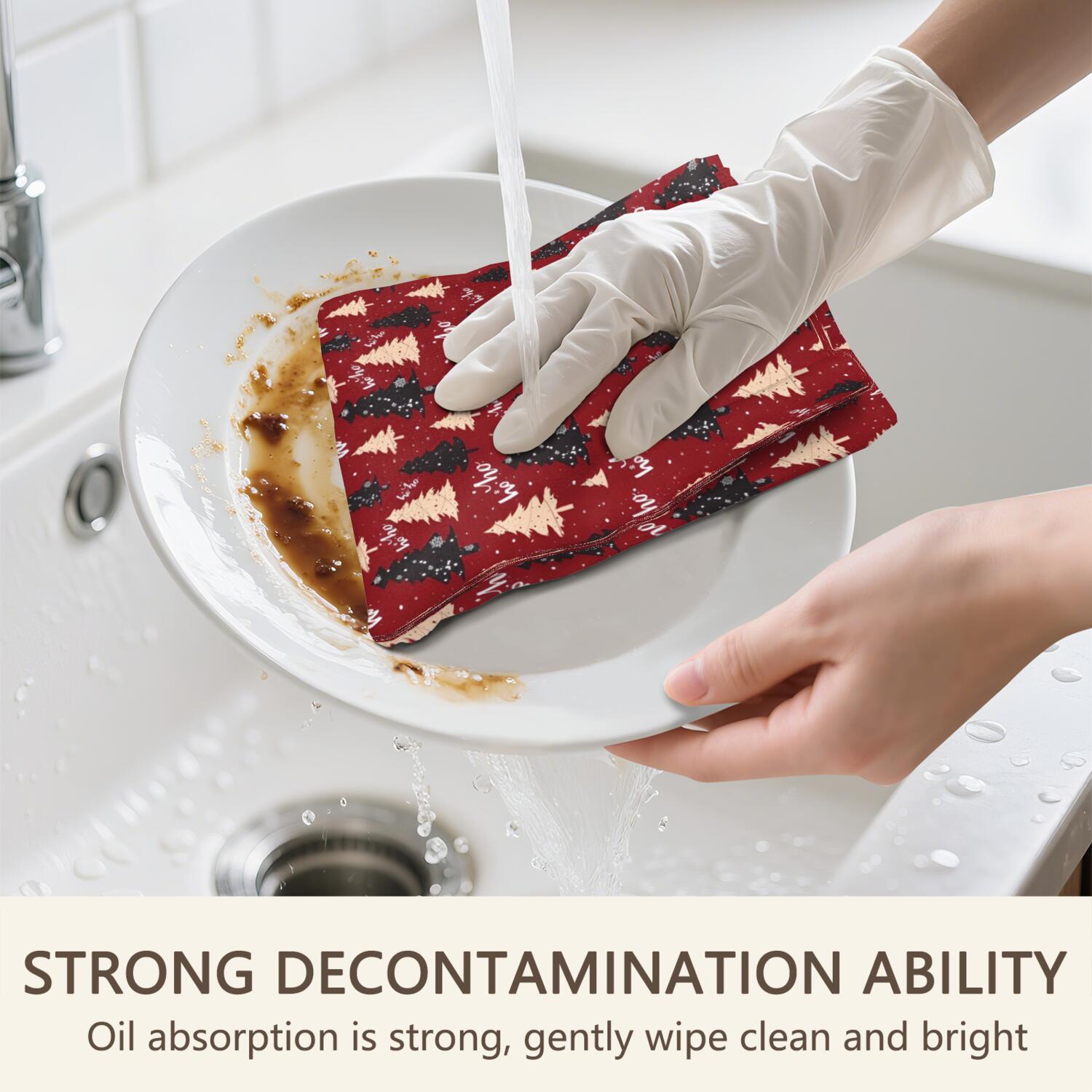 6 Pcs Funny Kitchen Towels,Red Christmas Tree Pattern Microfiber Dish Towels,Kitchen Tea Towels,Kitchen Towel Set (18" X 26")