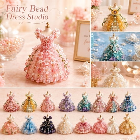 Jewelry Making Kit for Girls 8-12 4-6 Bead Kit to Make Diy Mini Girls Princess Dress Craft Beads Pearl Beads for Student Craft Supplies 3X3 Inch Set with Storage Box