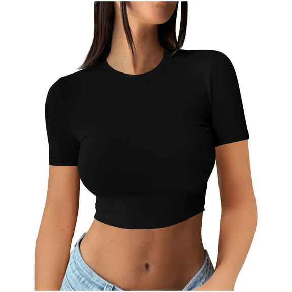 Mittory Women Short Sleeve Crop Tops Crewneck Fit Shirts Basic Tee Summer Casual T-Shirt Going Out Outfits