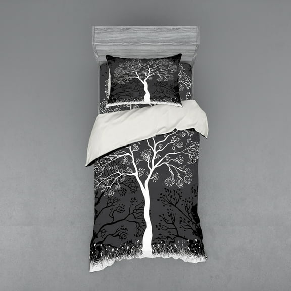 Ambesonne Tree Bedding Set 3 Pcs, Modern Art Pattern Boho, Twin, Grey White
