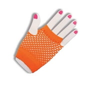80's Neon Orange Fingerless Fishnet Adult Costume Gloves One Size