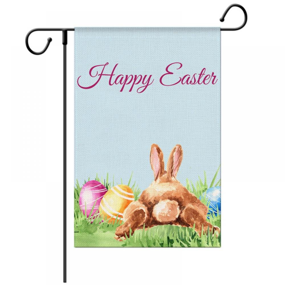 Happy Easter Wreath Bunny Eggs Double Sided Holiday Garden Flag Decor 12.5"x18" 