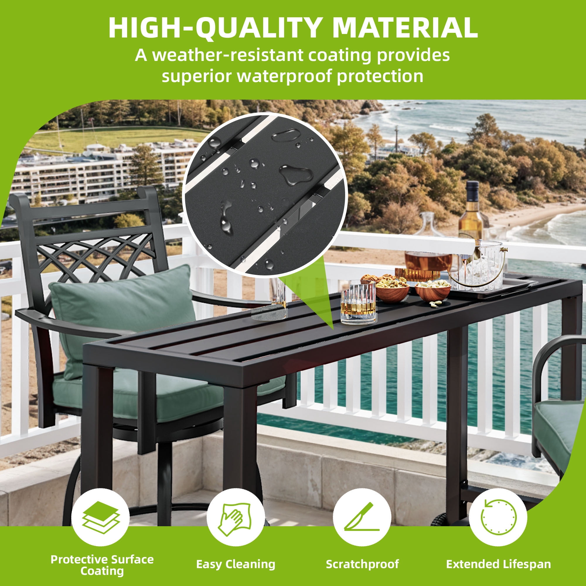 Uforic 55 Inch Outdoor Bar Table, Rectangle Narrow Counter Height Patio Table, Suitable for Balcony Patio Garden Yard Poolside, Black