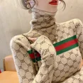 thumbnail image 4 of Suéteres de punto con letras a rayas elásticas suaves y vintage para mujer, jersey de cuello alto ajustado y cálido para viajar al trabajo, otoño e invierno, novedad, 4 of 5
