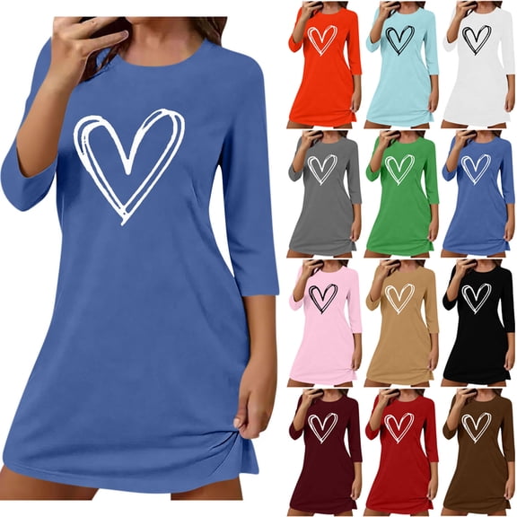 LIaqionyy Women's Nightgown Soft Sleep Shirt 3/4 Sleeve Crew Neck Casual Pajama Dress Nightshirt Sleepwear