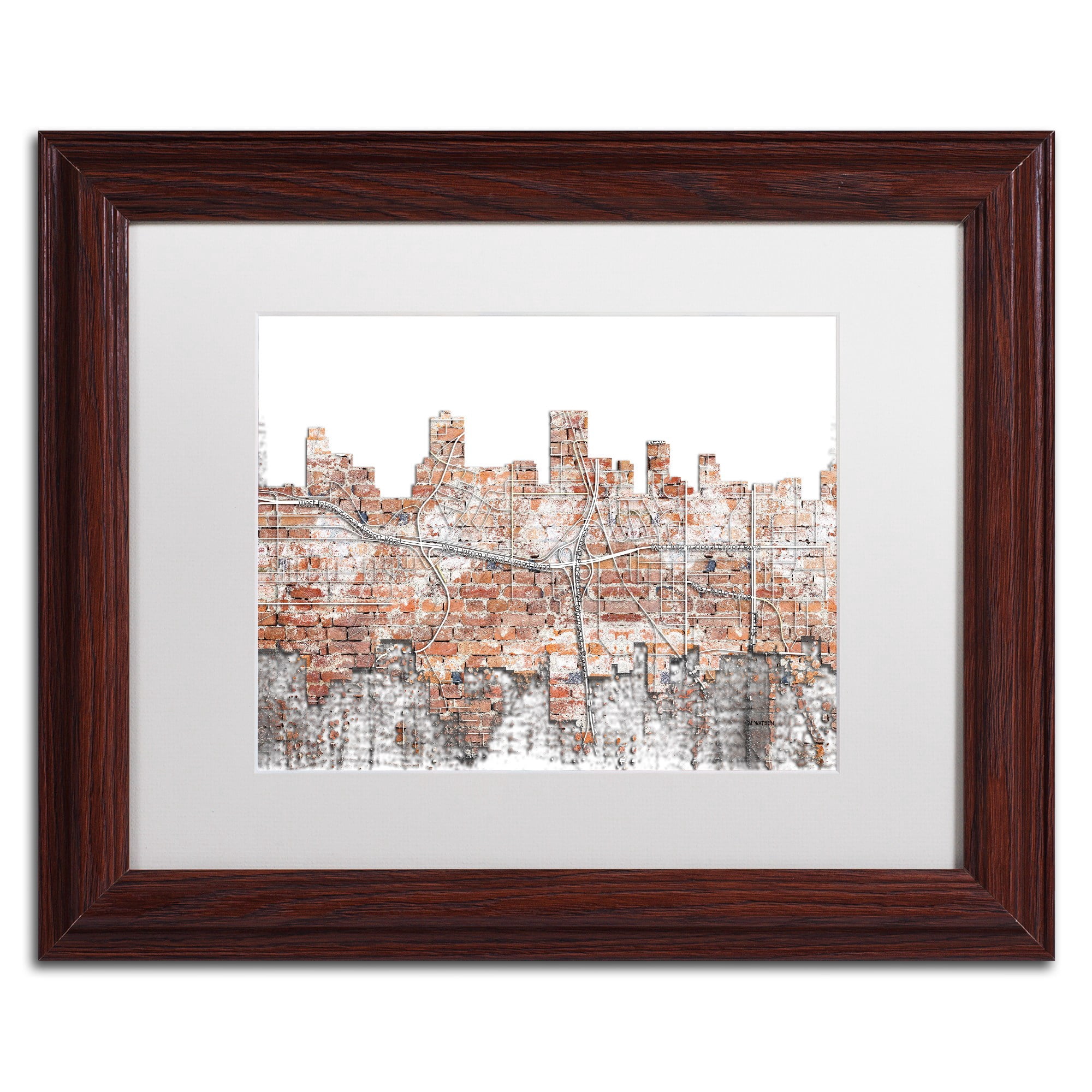 Trademark Fine Art "Anchorage Alaska Skyline Brick" Canvas Art by Marlene Watson, White Matte, Wood Frame