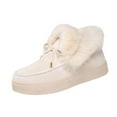 thumbnail image 2 of Womens Beige Winter Casual Shoes - Faux Faux Fur Collar Plush Lined Flock Material Bow Tie Accent Platform Sole Wide Fit (36-43) Comfortable Daily Wear,Size 37, 2 of 7