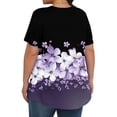 thumbnail image 3 of Womens Pleated Graphic Tees Plus Size Clothes Crew Neck Floral Tshirts Casual Trendy Summer Tops Purple, 3XL, 3 of 6