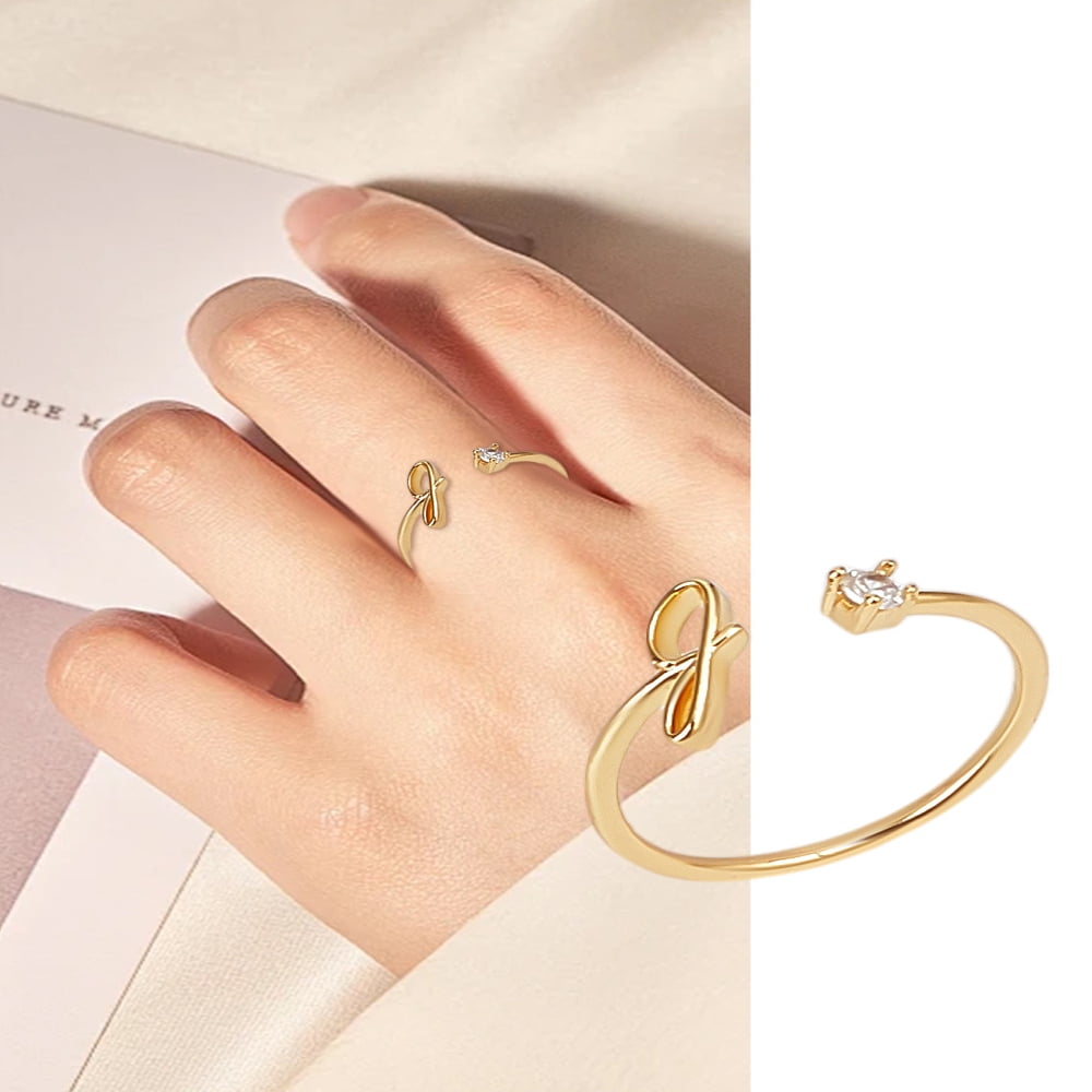 1Pcs Letter Brass Rhinestone Open Cuff Rings Golden A-Z Initial Open Ring for Women Personalized Jewelry Gifts DIY Letter G