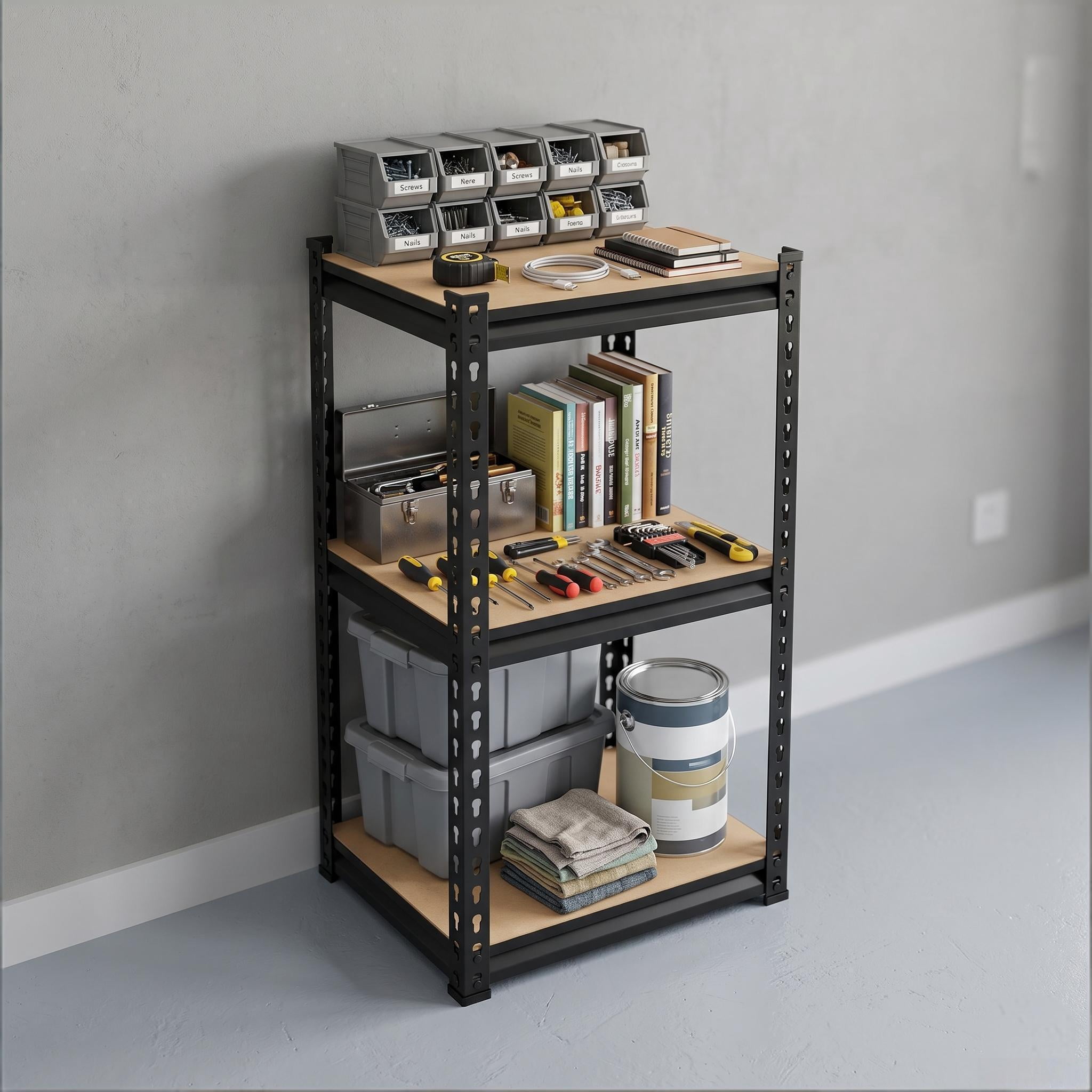 Howcool 3-Tier 30 Inch Height Adjustable Metal Shelving Unit, Heavy Duty Garage Storage Rack for Warehouse Basement