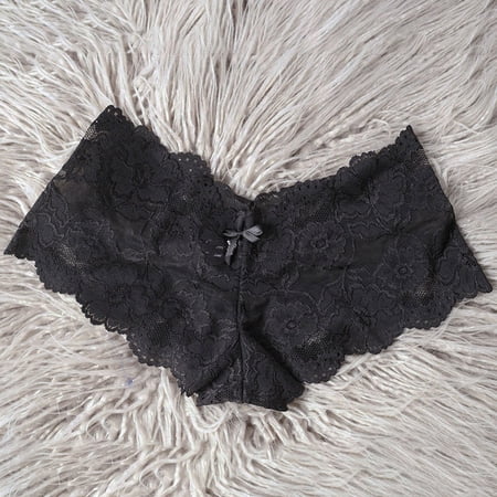 Women Lace Panties High-Crotch Transparent Floral Bow Soft Briefs Underwear