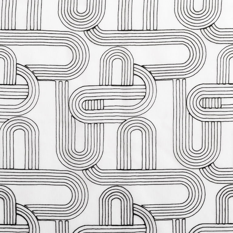 No. 918 Kaz Embroidered Retro Curves Sheer Curtain Panel - 50x84 Black/White