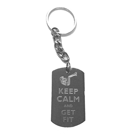 Keep Calm and Get Fit w/ Lady Doing Sit Ups - Metal Ring Key Chain